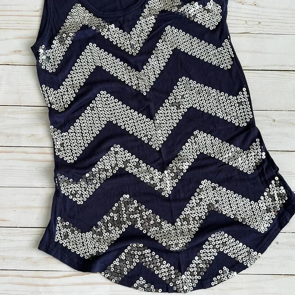 Rue 21 Navy Chevron Sequin Tank Top Sz Sm - Picture 2 of 4